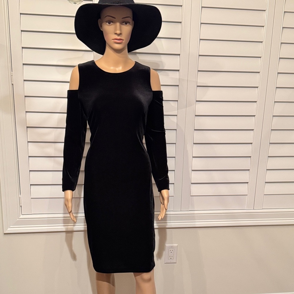 Calvin Klein Black Velvet Cold Shoulder Dress